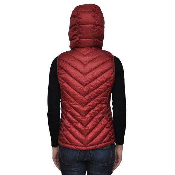 Michael Kors MK Logo Hooded Puffer Vest Jacket Dark Brandy XS $250 Nwt - Picture 3 of 4